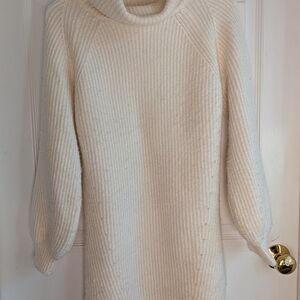 12th Tribe Cozy White Turtleneck Sweater Dress